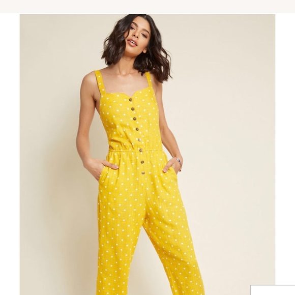 yellow polka dot jumpsuit